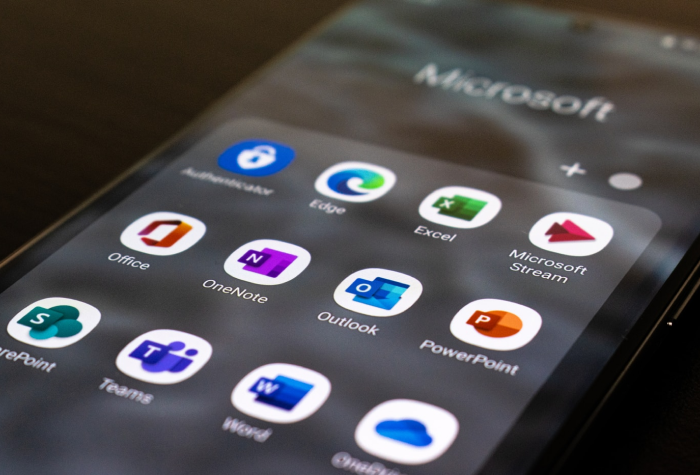 Phone screen showcasing a list of Microsoft apps