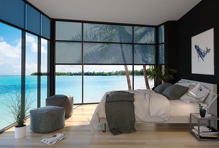 ScreenInnovations motorized shades at a residence by the water